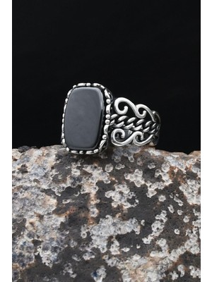 Prestige Örgü Tasarım Siyah Oniks Taşlı 925 Ayar Gümüş Yüzük 902540