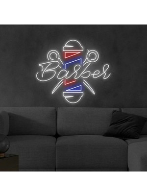 Biz Bu İşin Keyif Kısmındayız Barber Yazılı ve Şekilli Neon Tabela
