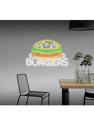 Biz Bu İşin Keyif Kısmındayız Burgers Yazılı ve Şekilli Neon Tabela