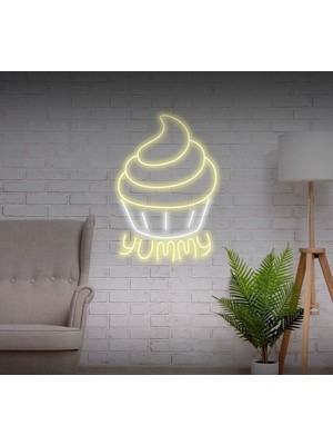 Biz Bu İşin Keyif Kısmındayız Yummy Yazılı ve Şekilli Neon Tabela