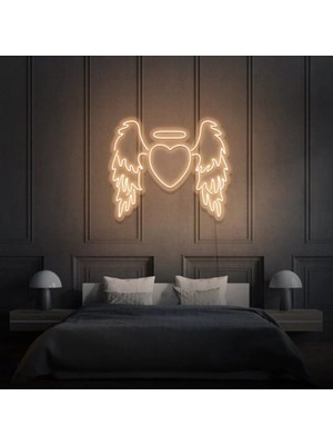 Biz Bu İşin Keyif Kısmındayız Kanatlı Kalp Şekilli Neon Tabela