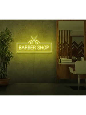 Biz Bu İşin Keyif Kısmındayız Barber Shop Yazılı ve Şekilli Neon Tabela