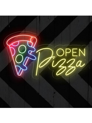 Biz Bu İşin Keyif Kısmındayız Open Pizza Yazılı Neon Tabela