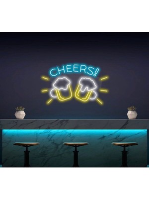 Biz Bu İşin Keyif Kısmındayız Cheers! Yazılı ve Şekilli Neon Tabela
