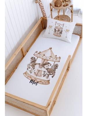 Lilabio %100 Pamuk Isme Özel Montessori Yatak Pike Seti 100X200 Atlı Karınca
