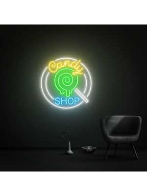 Biz Bu İşin Keyif Kısmındayız Candy Shop Yazılı ve Şekilli Neon Tabela