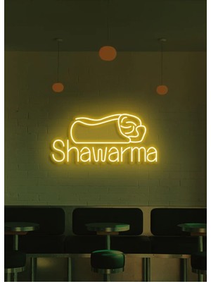 Biz Bu İşin Keyif Kısmındayız Shawarma Yazılı ve Şekilli Neon Tabela