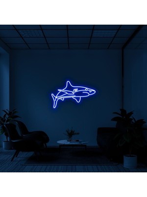 Biz Bu İşin Keyif Kısmındayız Köpek Balığı Figürlü Dekoratif Neon Tabela