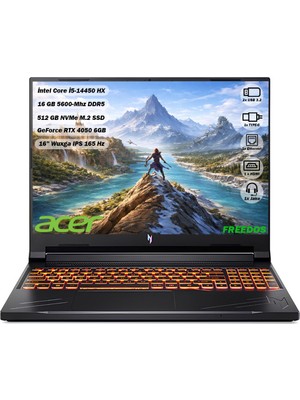 Acer Nitro ANV16-71 I5-14450HX 16 GB 512 SSD Rtx 4050-6 GB 16" Wuxga IPS 165 Hz Freedos NH.QTREY.001