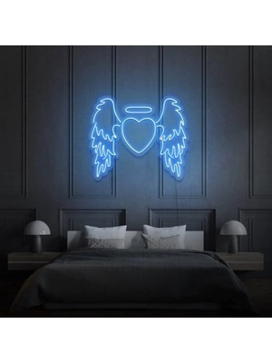 Biz Bu İşin Keyif Kısmındayız Kanatlı Kalp Şekilli Neon Tabela