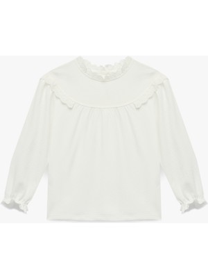 Koton Dik Yaka Fırfır Detaylı Büzgülü Uzun Kollu Bluz