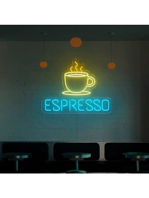 Biz Bu İşin Keyif Kısmındayız Espresso Yazılı ve Şekilli Neon Tabela