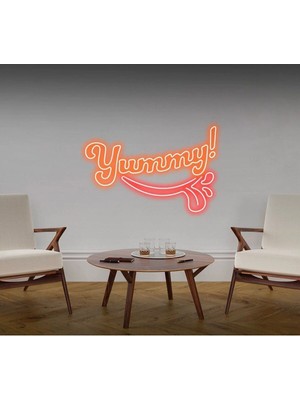 Biz Bu İşin Keyif Kısmındayız Yummy! Yazılı ve Şekilli Neon Tabela