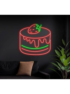 Biz Bu İşin Keyif Kısmındayız Çilekli Pasta Figürlü Neon Tabela