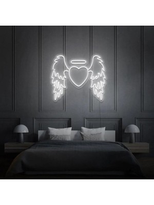 Biz Bu İşin Keyif Kısmındayız Kanatlı Kalp Şekilli Neon Tabela