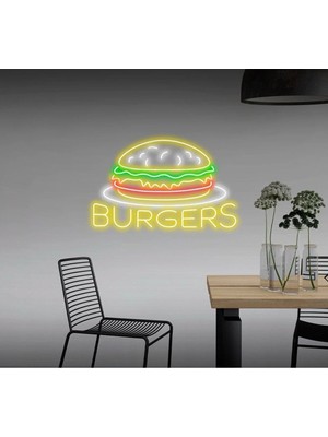 Biz Bu İşin Keyif Kısmındayız Burgers Yazılı ve Şekilli Neon Tabela