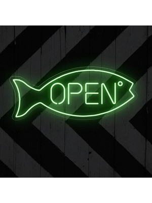 Biz Bu İşin Keyif Kısmındayız Open Yazılı ve Şekilli Neon Tabela