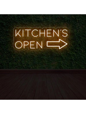 Biz Bu İşin Keyif Kısmındayız Kıtchen's Open Yazılı ve Şekilli Neon Tabela