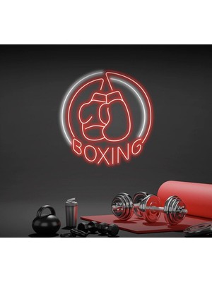Biz Bu İşin Keyif Kısmındayız Boxıng Yazılı ve Boks Eldiveni Figürlü Neon Tabela