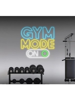 Biz Bu İşin Keyif Kısmındayız Gym Mode On Yazılı ve Şekilli Neon Tabela