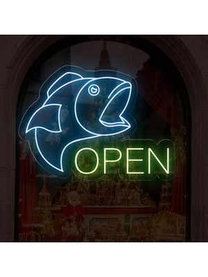 Biz Bu İşin Keyif Kısmındayız Open Yazılı ve Şekilli Neon Tabela