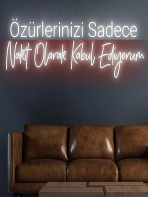 Biz Bu İşin Keyif Kısmındayız Özürlerinizi Sadece Nakit Olarak Kabul Ediyorum Yazılı Neon Tabela