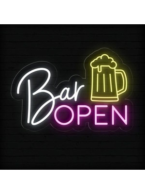 Biz Bu İşin Keyif Kısmındayız Bar Open Yazılı ve Şekilli Neon Tabela
