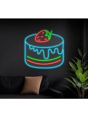 Biz Bu İşin Keyif Kısmındayız Çilekli Pasta Figürlü Neon Tabela