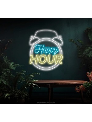 Biz Bu İşin Keyif Kısmındayız Happy Hour Yazılı Saat Figürlü Neon Tabela