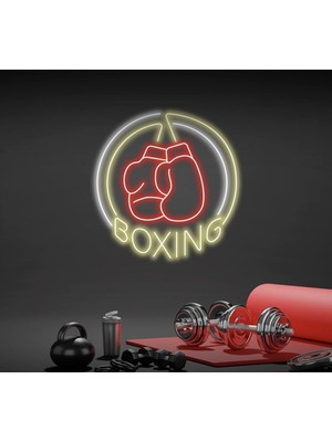 Biz Bu İşin Keyif Kısmındayız Boxıng Yazılı ve Boks Eldiveni Figürlü Neon Tabela