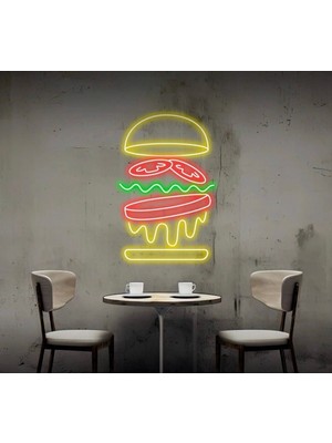 Biz Bu İşin Keyif Kısmındayız Hamburger Figürlü Neon Tabela