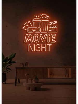 Biz Bu İşin Keyif Kısmındayız Movıe Nıght Yazılı ve Şekilli Neon Tabela