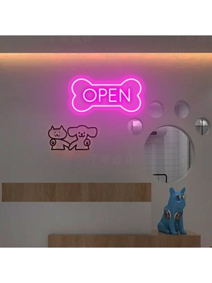 Biz Bu İşin Keyif Kısmındayız Open Yazılı ve Şekilli Neon Tabela