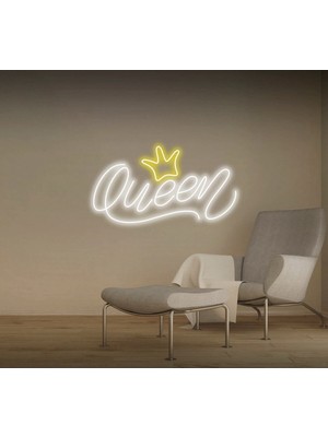 Biz Bu İşin Keyif Kısmındayız Queen Yazılı Taç Figürlü Neon Tabela