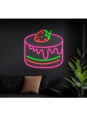 Biz Bu İşin Keyif Kısmındayız Çilekli Pasta Figürlü Neon Tabela