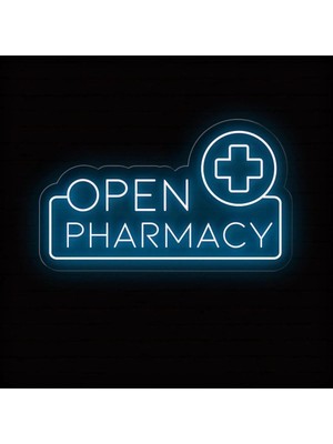 Biz Bu İşin Keyif Kısmındayız Open Pharmacy Yazılı ve Şekilli Neon Tabela