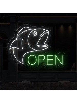 Biz Bu İşin Keyif Kısmındayız Open Yazılı ve Şekilli Neon Tabela