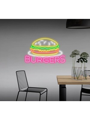 Biz Bu İşin Keyif Kısmındayız Burgers Yazılı ve Şekilli Neon Tabela
