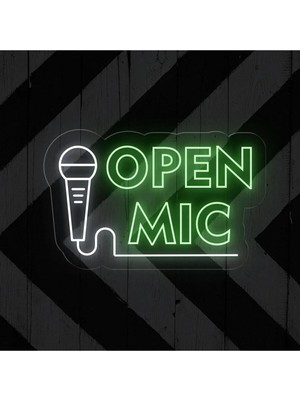 Biz Bu İşin Keyif Kısmındayız Open Mıc Yazılı ve Şekilli Neon Tabela