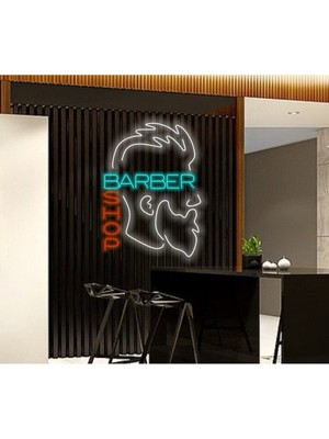 Biz Bu İşin Keyif Kısmındayız Barber Shop Yazılı ve Şekilli Neon Tabela