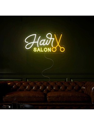 Biz Bu İşin Keyif Kısmındayız Haır Salon Yazılı ve Şekilli Neon Tabela