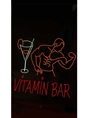 Biz Bu İşin Keyif Kısmındayız Vitamin Bar Yazılı Neon Pleksi Tabela