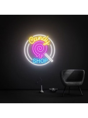 Biz Bu İşin Keyif Kısmındayız Candy Shop Yazılı ve Şekilli Neon Tabela