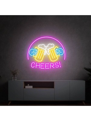 Biz Bu İşin Keyif Kısmındayız Cheers! Yazılı ve Şekilli Neon Tabela