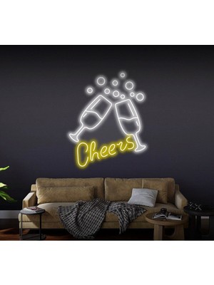 Biz Bu İşin Keyif Kısmındayız Cheers Yazılı ve Şekilli Neon Tabela