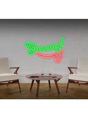 Biz Bu İşin Keyif Kısmındayız Yummy! Yazılı ve Şekilli Neon Tabela