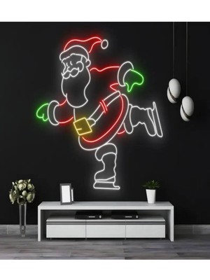 Biz Bu İşin Keyif Kısmındayız Noel Baba Figürlü Yılbaşı Temalı Neon Tabela