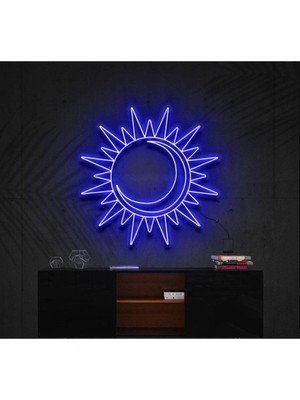Biz Bu İşin Keyif Kısmındayız Güneş ve Ay Figürlü Dekoratif Neon Tabela
