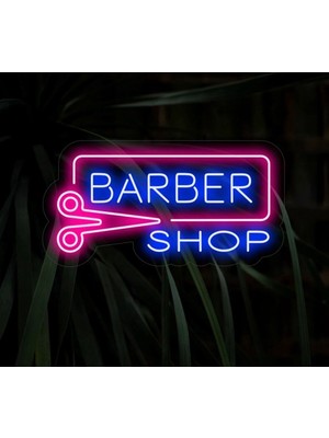 Biz Bu İşin Keyif Kısmındayız Barber Shop Yazılı ve Şekilli Neon Tabela