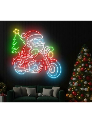 Biz Bu İşin Keyif Kısmındayız Noel Baba Figürlü Yılbaşı Temalı Neon Tabela